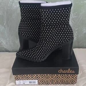 Charles David Womens Studded Stretch Microsuede Black Pull-on Bootie Danielle 9